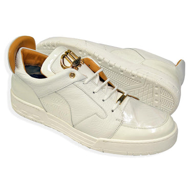 Mauri Boss in White Mens Exotic Crocodile / Patent / Calf-Skin Leather Casual Sneakers in #color_