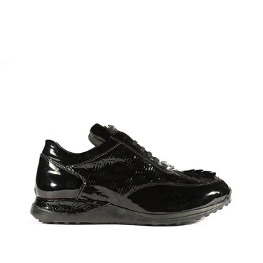 Mauri Blunt in Black Mens Exotic Hornback / Embossed Patent Leather Casual Sneakers in Black #color_ Black