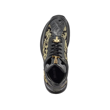 Mauri Blunt in Black & Gold Mens Exotic Crocodile / Didier Fabric / Patent Leather Casual Sneakers in #color_