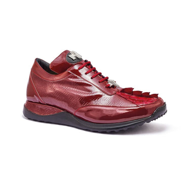 Mauri Blunt in Ruby Red Mens Exotic Hornback / Embossed Patent Leather Casual Sneakers in Ruby Red #color_ Ruby Red