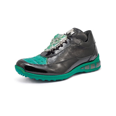 Mauri Bubble in Black / Leaf Green Mens Exotic Crocodile / Patent Embossed Leather Casual Sneakers in #color_