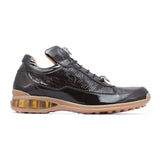 Mauri Bubble in Dune / Dark Brown Mens Baby Crocodile and Patent Print Leather Sneakers in #color_