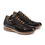 Mauri Bubble in Dune / Dark Brown Mens Baby Crocodile and Patent Print Leather Sneakers in #color_