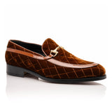 Mauri Allure in Cognac Mens Quilted Velvet / Patent Leather Slip-on Horsebit Loafers in #color_