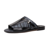 Mauri Aloha in Black / Multigrey Mens Exotic Ostrich Leg / Balera Leather Slip-on Sandals in #color_