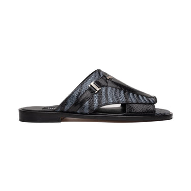 Mauri Aloha in Black / Multigrey Mens Exotic Ostrich Leg / Balera Leather Slip-on Sandals in Black Multigrey #color_ Black Multigrey