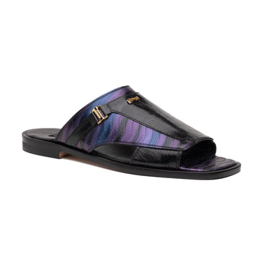 Mauri Aloha in Black / Multipurple Mens Exotic Ostrich Leg / Balera Leather Slip-on Sandals in #color_