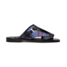 Mauri Aloha in Black / Multipurple Mens Exotic Ostrich Leg / Balera Leather Slip-on Sandals in Black Multipurple #color_ Black Multipurple