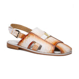 Mauri Barbados in White / Dirty Cognac Mens Exotic Alligator / Hornback Sandals in #color_