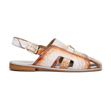 Mauri Barbados in White / Dirty Cognac Mens Exotic Alligator / Hornback Sandals in White Dirty Cognac #color_ White Dirty Cognac