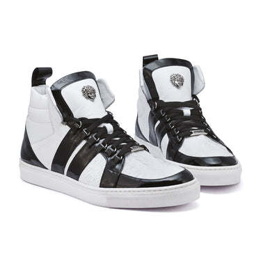 Mauri Blackjack in Black / White Mens Exotic Crocodile / Patent / Nappa Leather High-Top Sneakers in #color_