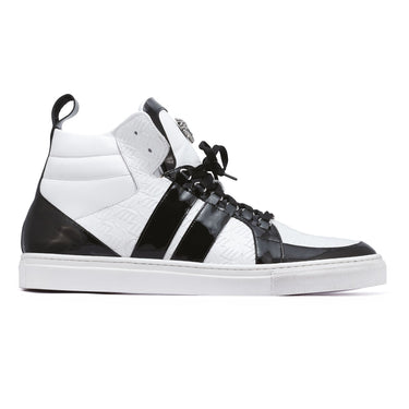 Mauri Blackjack in Black / White Mens Exotic Crocodile / Patent / Nappa Leather High-Top Sneakers in Black White #color_ Black White