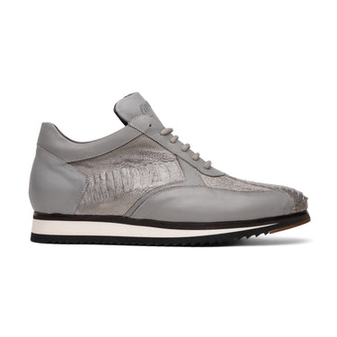 Mauri Bolt in Light Grey Mens Exotic Ostrich Leg / Nappa Leather Casual Sneakers in Light Grey #color_ Light Grey