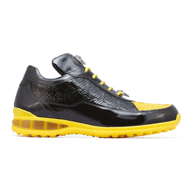 Mauri Bubble in Black / Yellow Mens Exotic Crocodile / Patent Leather Sneakers in #color_