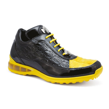 Mauri Bubble in Black / Yellow Mens Exotic Crocodile / Patent Leather Sneakers in Black Yellow #color_ Black Yellow