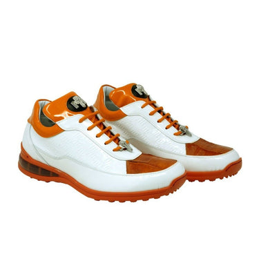 Mauri Bubble in White / Orange Mens Exotic Crocodile / Patent Leather Sneakers in White Orange #color_ White Orange