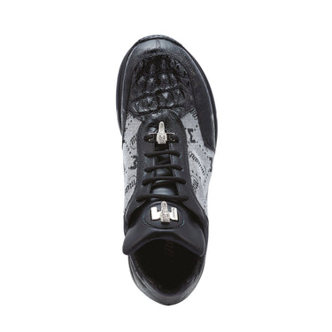 Mauri Carange in Black / Grey Mens Ostrich Leg / Hornback Crown / Fabric Sneakers in #color_