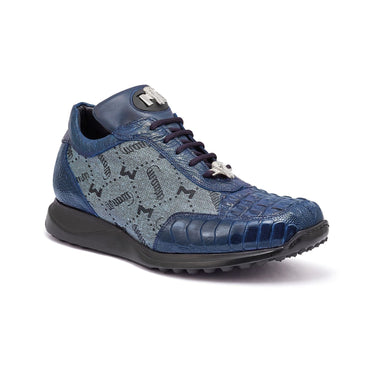 Mauri Carnage in Wonder Blue Mens Ostrich Leg / Hornback Crown / Fabric Sneakers in Wonder Blue #color_ Wonder Blue