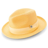 Montique Belmont Pinch Front Polybraid Straw Fedora in Canary #color_ Canary