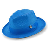 Montique Belmont Pinch Front Polybraid Straw Fedora in Cobalt #color_ Cobalt