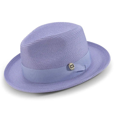 Montique Belmont Pinch Front Polybraid Straw Fedora in Lavender #color_ Lavender