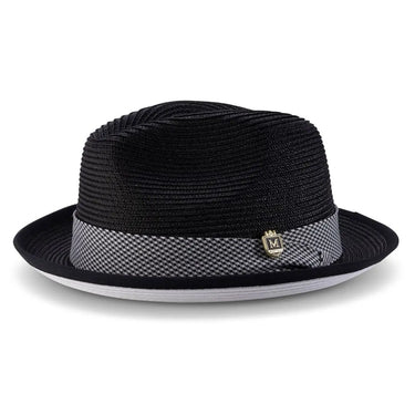 Montique Carter White Bottom Polybraid Straw Fedora in Black #color_ Black