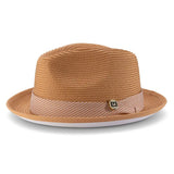 Montique Carter White Bottom Polybraid Straw Fedora in Cognac #color_ Cognac