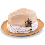 Montique Intrepid Two-Toned Polybraid Straw Fedora in Cognac #color_ Cognac