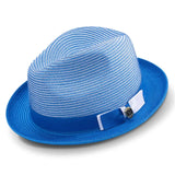 Montique Landon Two-Toned Polybraid Straw Fedora in Cobalt #color_ Cobalt