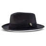 Montique Patterson White Bottom Pinch Front Straw Fedora in Black / White #color_ Black / White