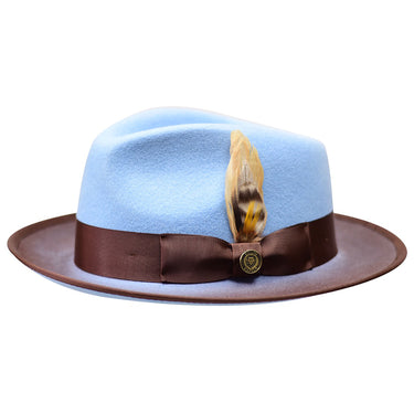 Bruno Capelo New Yorker Wool Felt Fedora Hat in Light Blue Brown #color_ Light Blue Brown