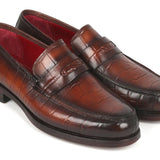 Paul Parkman Croco-Embossed Calfskin Penny Loafers in Brown in #color_