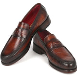 Paul Parkman Croco-Embossed Calfskin Penny Loafers in Brown in #color_