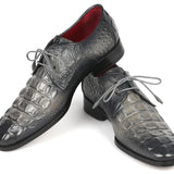 Paul Parkman Crocodile Embossed Calfskin Derby Shoes in Gray in #color_