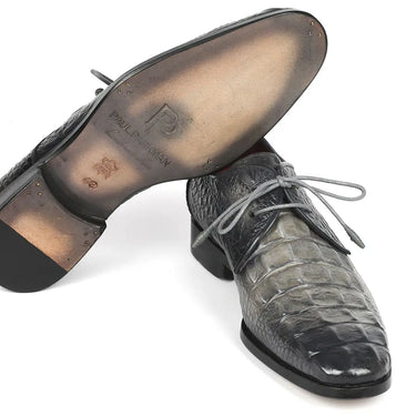 Paul Parkman Crocodile Embossed Calfskin Derby Shoes in Gray in #color_