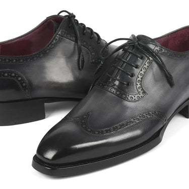 Paul Parkman Goodyear Welted Men's Wingtip Oxfords in Black & Gray in #color_