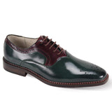 Giovanni Sawyer Two-Tone Oxford Shoes in Hunter Green Burgundy #color_ Hunter Green Burgundy