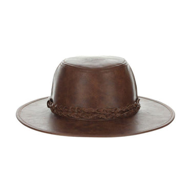 Scala Bennet Vegan Leather Wide Flat Brim Boater in Brown OSFM #color_ Brown OSFM