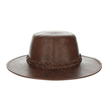 Scala Bennet Vegan Leather Wide Flat Brim Boater in #color_