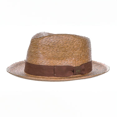 Scala Landon Buri Braid Straw Pinch Front Fedora in Toast #color_ Toast