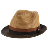 Scala York Pinch Front Straw Fedora in Tea #color_ Tea