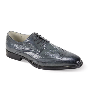 Giovanni Shane Classic Crocodile-Embossed Oxford Shoes in Grey #color_ Grey