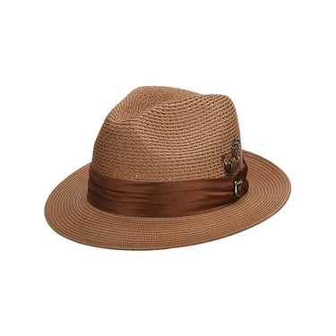 Stacy Adams Dublin Vented Poly Braid Fedora in Cognac #color_ Cognac