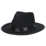 Stacy Adams Genesee Wool Felt Large Brim Fedora in Black #color_ Black