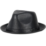 Stacy Adams Halden Pinch Front Vegan Leather Fedora in Black #color_ Black