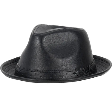 Stacy Adams Halden Pinch Front Vegan Leather Fedora in Black #color_ Black