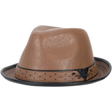 Stacy Adams Halden Pinch Front Vegan Leather Fedora in Cognac #color_ Cognac