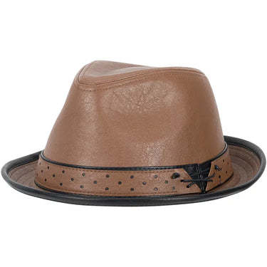 Stacy Adams Halden Pinch Front Vegan Leather Fedora in Cognac #color_ Cognac