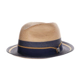 Stacy Adams Rodano Poly Braid Pinch Front Fedora in Tan / Navy #color_ Tan / Navy