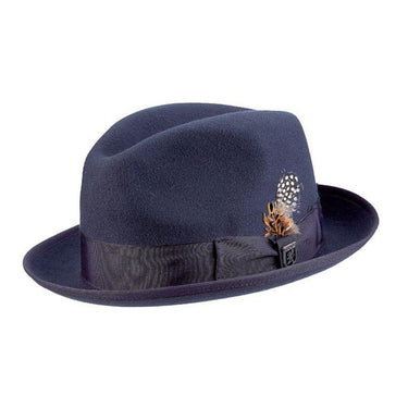 Stacy Adams Trenton Wool Felt Fedora in Navy #color_ Navy